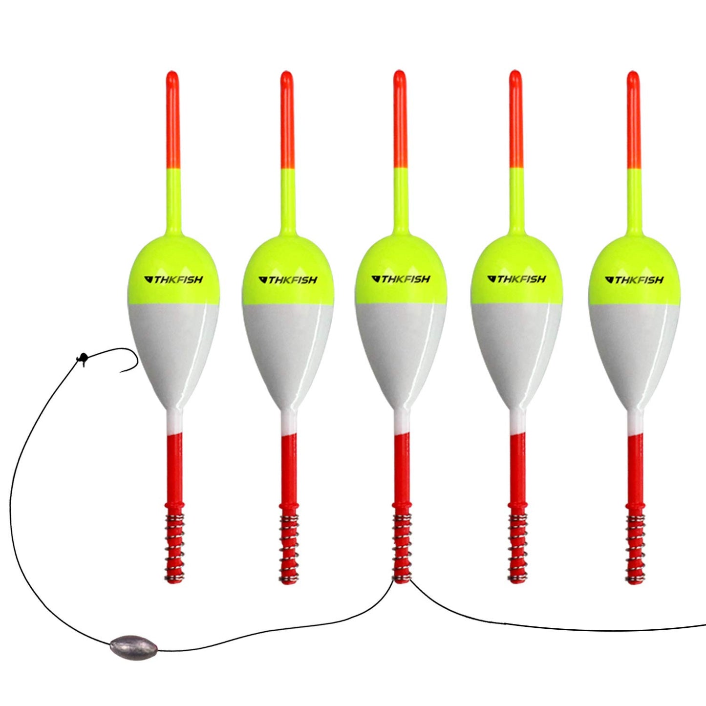 THKFISH Fishing Floats and Bobbers Balsa Wood Floats Spring Bobbers with Oval Slip Bobbers for Crappie Panfish Walleyes Fixed Bobber (1"X0.7"X6") (1.25"X0.75"X6") (2"X1.14"X5.86") 5pcs