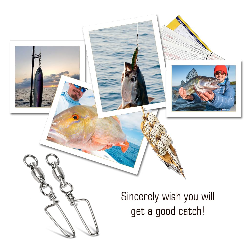 AMYSPORTS High Strength Fishing Snap Swivels Ball Bearing Swivels Stainless Fishing Swivels Saltwater Corrosion Resistance Barrel Swivel for Freshwater Fishing