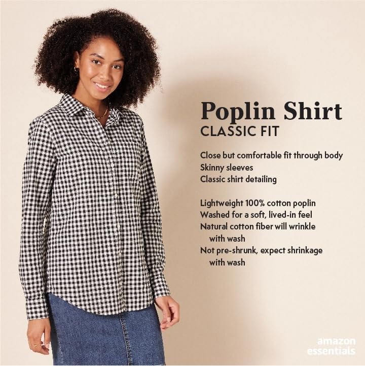 Amazon Essentials Women's Regular-Fit Long-Sleeve Button-Down Poplin Shirt, Business Casual, Office Work