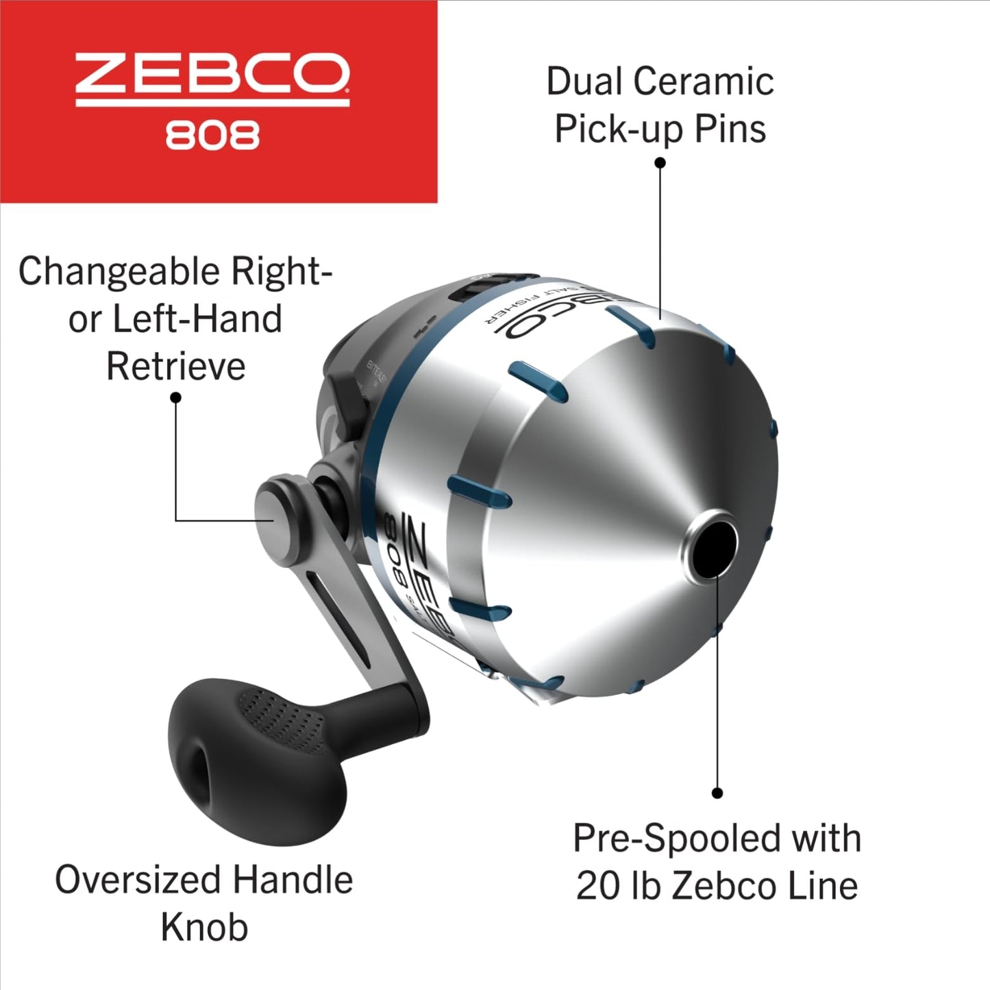 Zebco 808 Saltwater Spincast Reel and Fishing Rod Combo, 7-Foot 2-Piece Fishing Pole, Size 80 Reel, Changeable Right- or Left-Hand Retrieve, Pre-Spooled with 20-Pound Zebco Line, Black