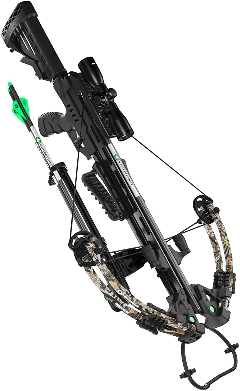 CenterPoint Archery Sniper Elite 385 Crossbow Package C0004 With 4x32mm Scope, Quiver And Arrows, Black/Camo