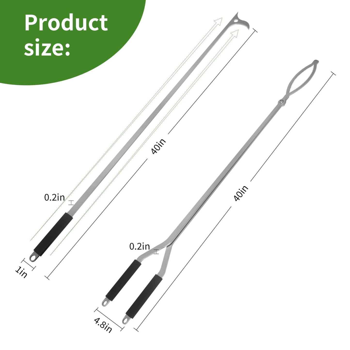 40" Fire Tongs Fire Pit Tongs Set, Stainless Steel Fireplace Tongs Log Grabber Suitable for Outdoor Fireset Fire Pit Bonfire Camp Fire Backyard Deck Indoor Fireplace Tools