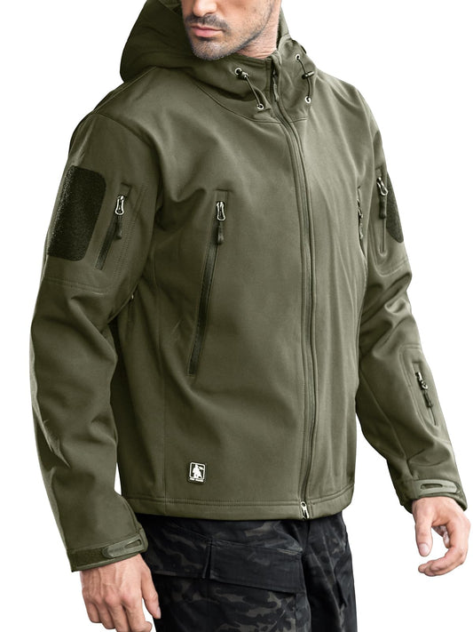 FREE SOLDIER Men's Outdoor Waterproof Soft Shell Hooded Military Tactical Rain Jacket (Green, 4XL)