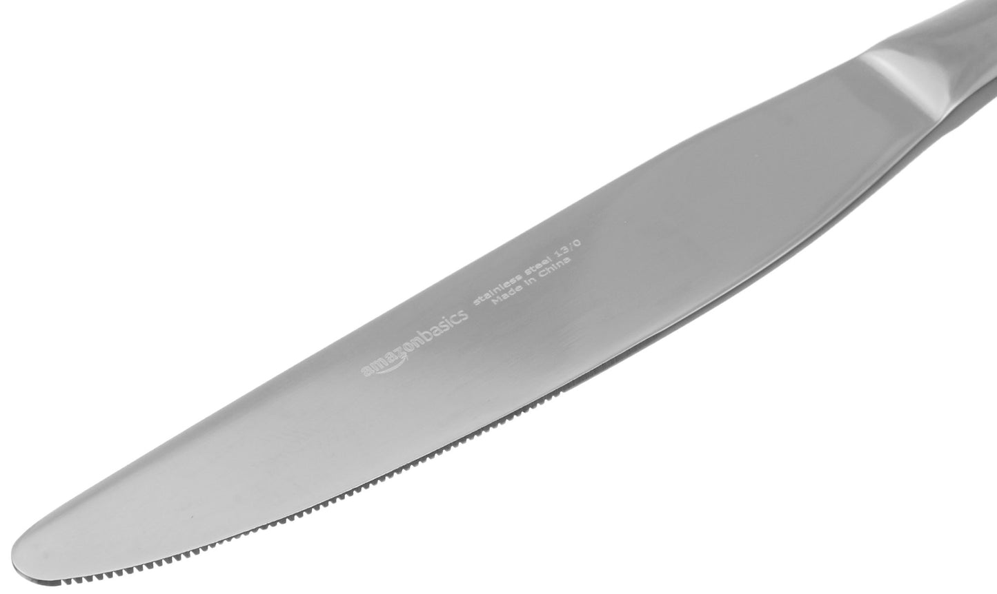 Amazon Basics Stainless Steel Dinner Knives with Round Edge, 10 Pack of 12, Silver, 120 count total