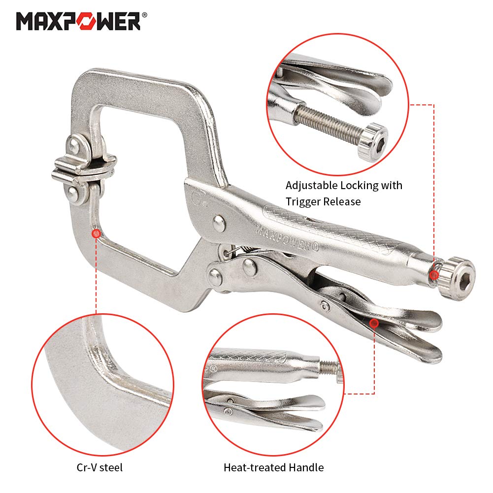 MAXPOWER 15-pc Locking Pliers Set with C-clamps, Long Nose, Pinch Off, Sheet Metal Clamp, U Shaped Pliers and Tool Bag