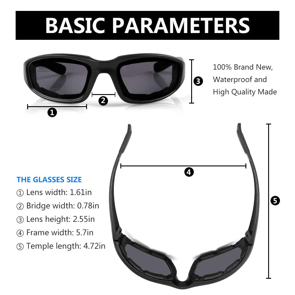 3 Pair Motorcycle Riding Glasses Padding Goggles UV Protection Dustproof Windproof Motorcycle Sunglasses for Outdoor Actives