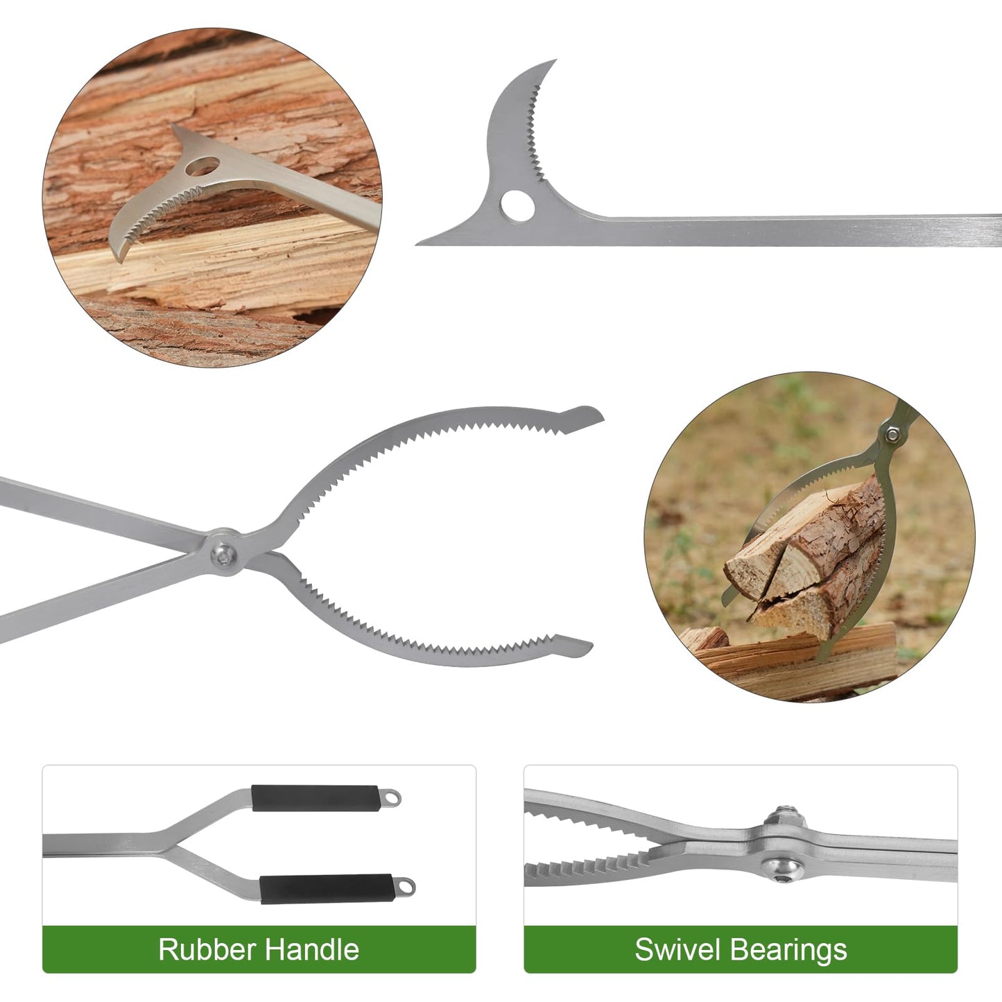 40" Fire Tongs Fire Pit Tongs Set, Stainless Steel Fireplace Tongs Log Grabber Suitable for Outdoor Fireset Fire Pit Bonfire Camp Fire Backyard Deck Indoor Fireplace Tools