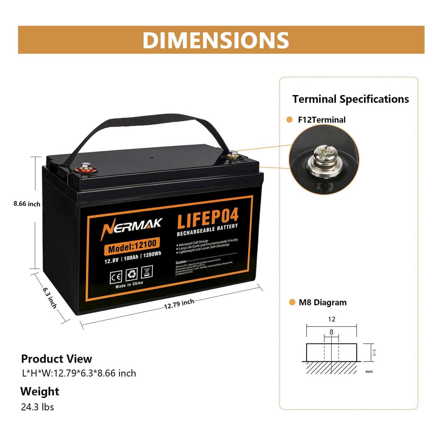 12V 10Ah Lithium LiFePO4 Deep Cycle Battery, 2000+ Cycles Rechargeable Battery for Solar/Wind Power, Small UPS, Lighting, Power Wheels, Fish Finder and More, Built-in 10A BMS