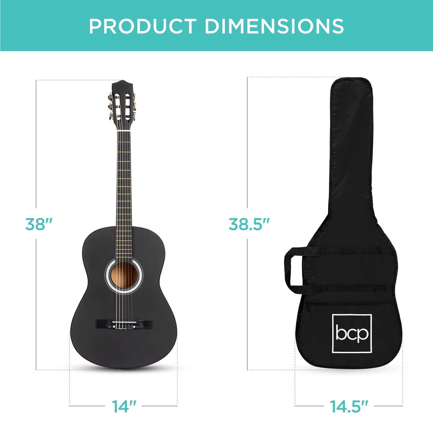 Best Choice Products 38in Beginner All Wood Acoustic Guitar Starter Kit w/Gig Bag, 6 Picks, Nylon Strings, Strap w/Pick Holder - Matte Black