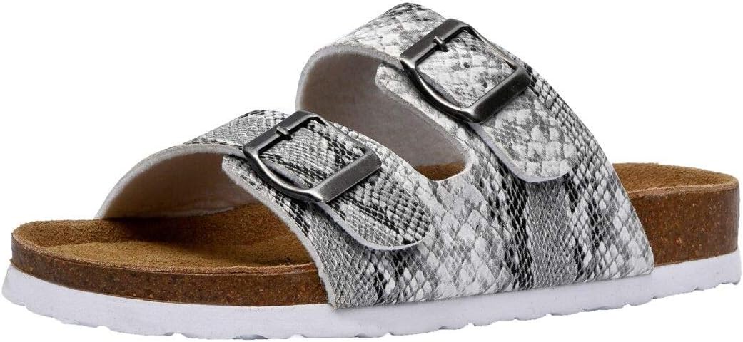 CUSHIONAIRE Lane Cork Footbed Sandals for Women – Comfortable Double Buckle Slip-On with Genuine Suede Footbed & Arch Support Slides for Women Footwear