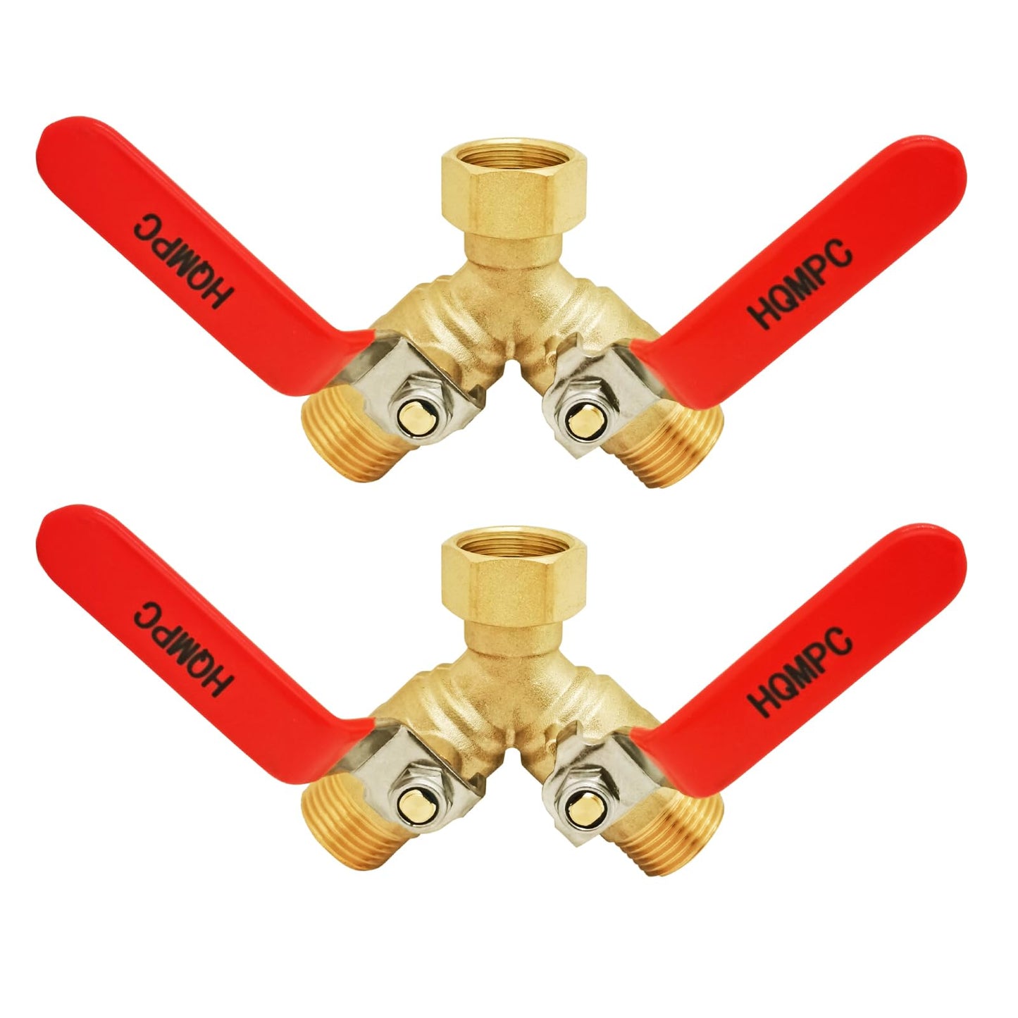 HQMPC Garden Hose Y Valve Hose Splitter Brass Hose Splitter With Stainless Steel Long Handle Brass Y Valve Water Garden Hose Adapter 2 Way Y Valve 3/4" GHT Thread