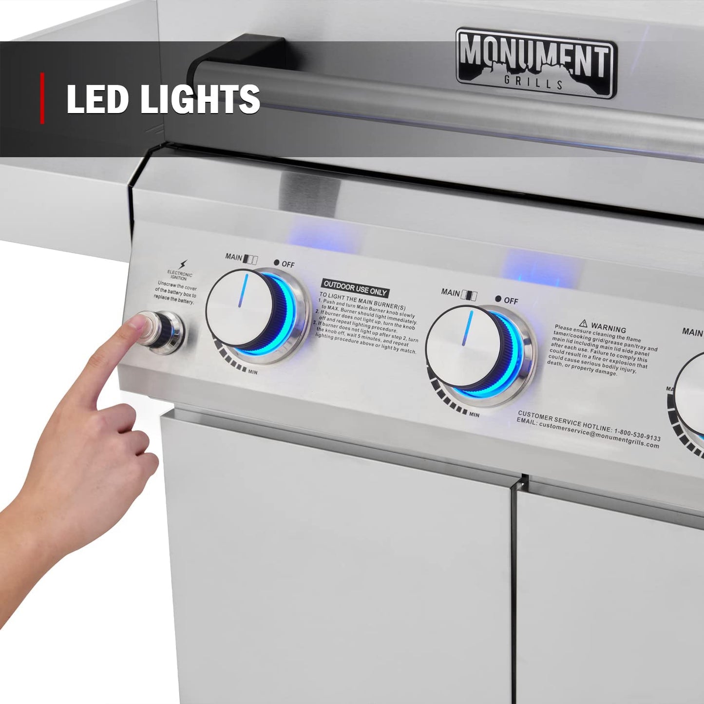 Monument Grills Larger 4-Burner Propane Gas Grills bbq Stainless Steel Heavy-Duty Cabinet Style with Knob Controls Side Burner, Outdoor Use, Mesa 400m