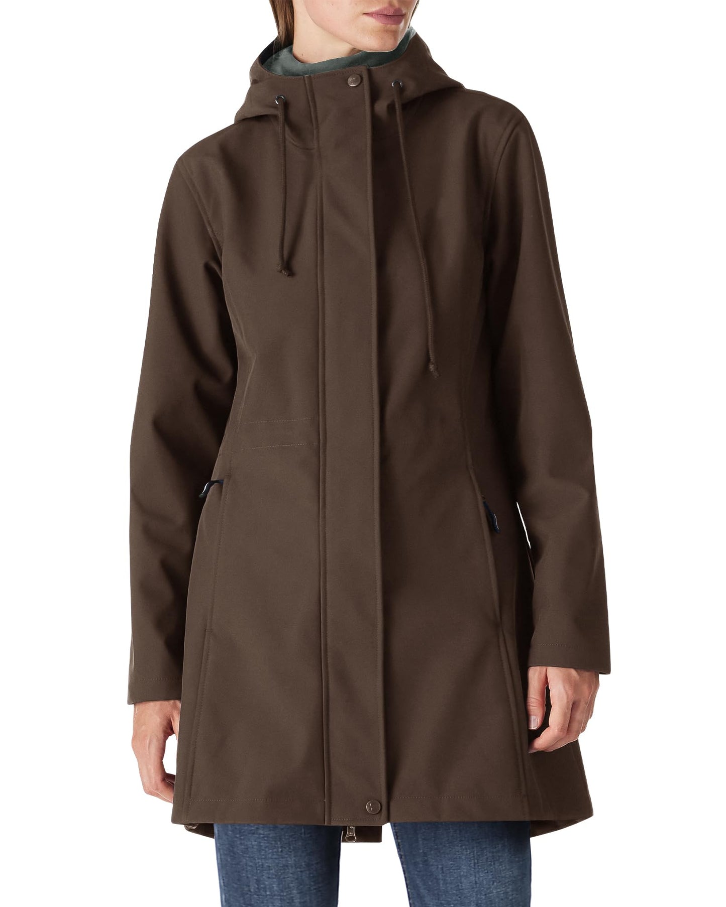 Outdoor Ventures Women's Lightweight Waterproof Fleece Lined Hooded Softshell Rain Jacket, Warm Windbreaker Long Coat