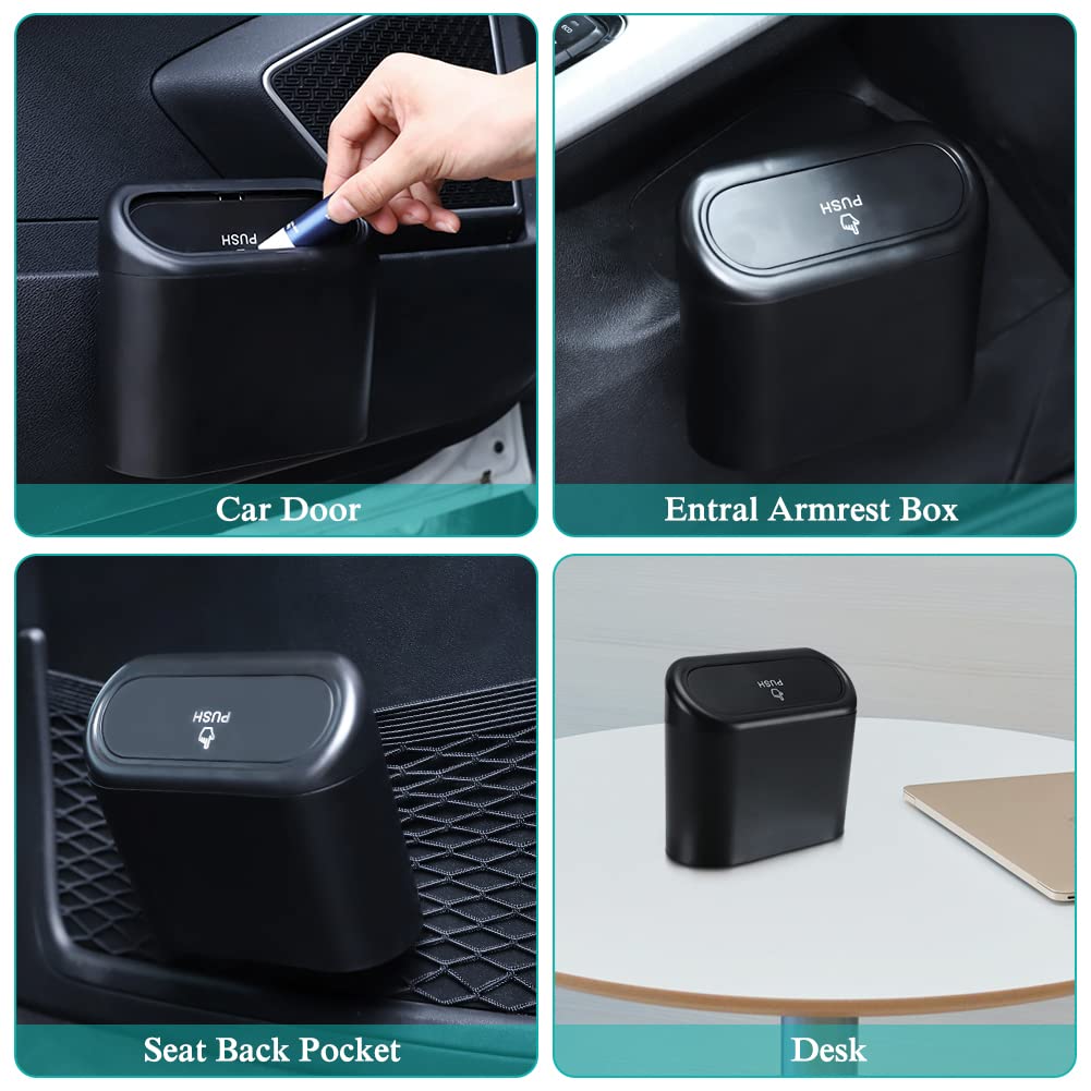 Accmor Car Trash Can with Lid, Mini Auto Dustbin Garbage Organizer with 30 Pcs Plastic Trash Bag, Automotive Garbage Container Bin for Vehicle, Home, Office
