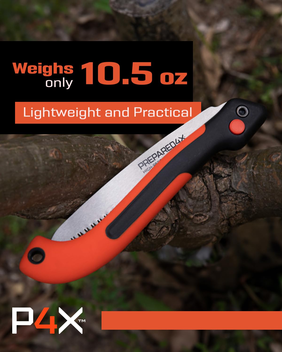 Prepared4X Folding Saw - 8.5" Camping Saw for wood cutting -Heavy Duty, Lightweight SK-5 Steel Blade with Safety Lock, Ergonomic Non-Slip Grip