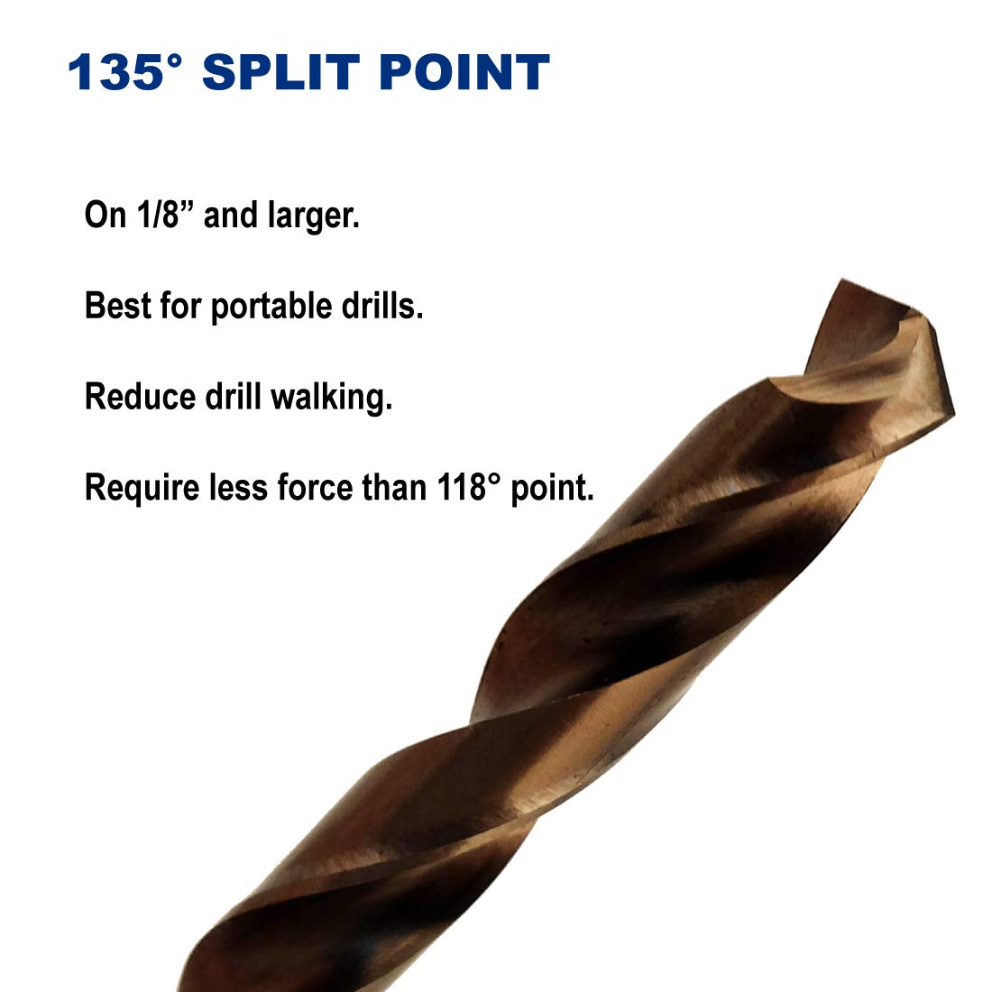 1/4-Inch Cobalt Steel M35 Jobber Length Twist Drill Bits for Hard Metal, Stainless Steel, Pack of 12