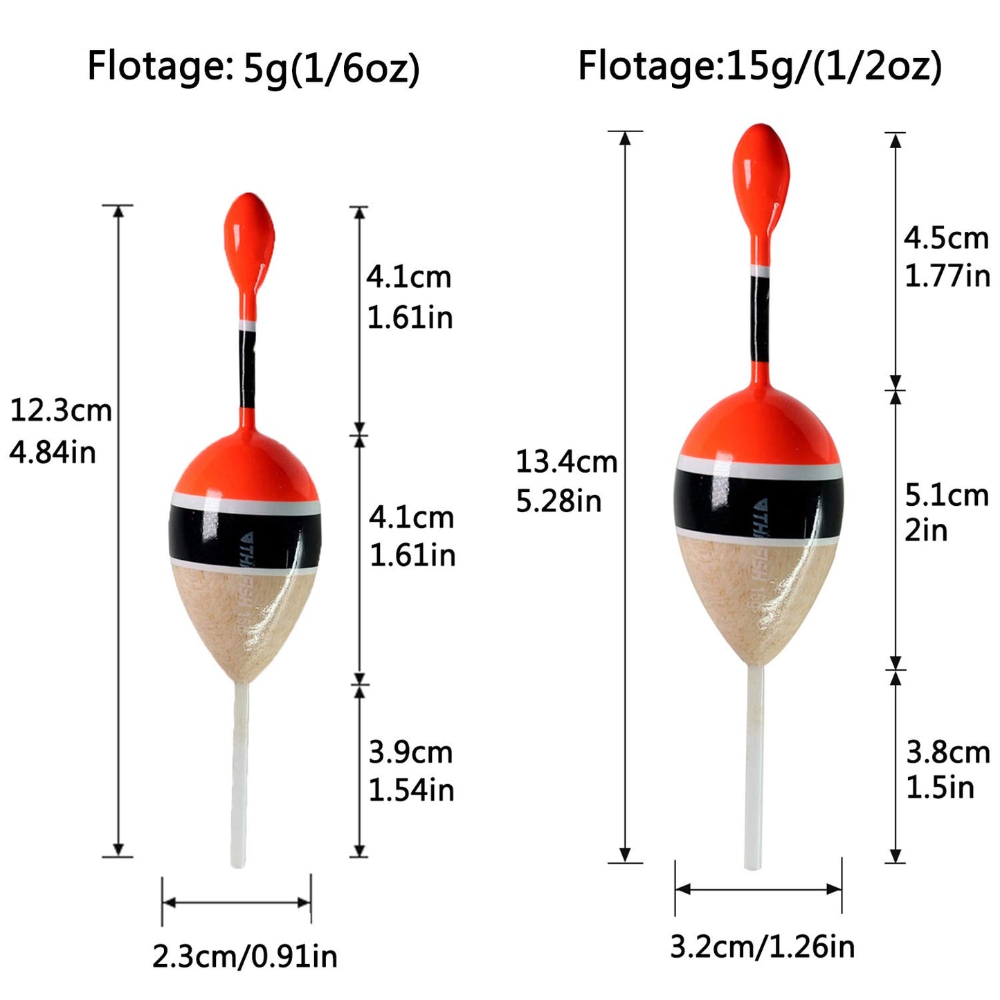 THKFISH Fishing Floats Bobbers Slide Floats Balsa Fishing Bobber Slip Bobbers for Crappie Panfish Trout Bass (1/2oz 2"x5.28") (1/6 1.6"x4.8") 5Pcs