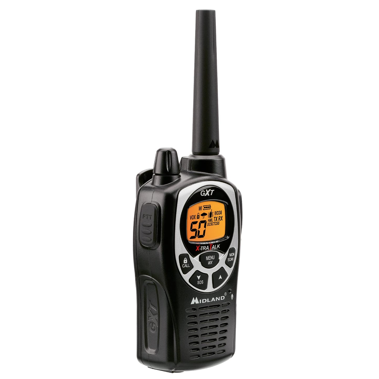 Midland GXT1000VP4 GMRS Two-Way Radio (50 Channel, Long Range, 142 Privacy Codes, SOS, NOAA, Rechargeable Nickel Battery, Black/Silver 2-Pack)