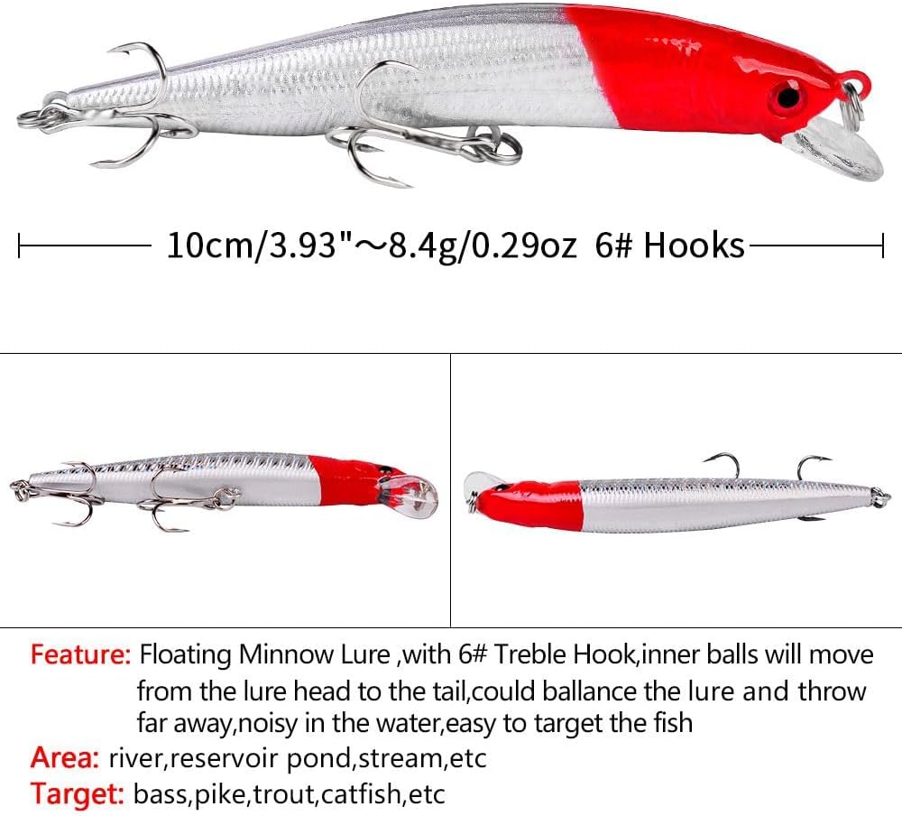 OriGlam 10pcs Fishing Lures - Life-Like Swimbait, Minnow Hard Lure Bass Trout Baits Kit, Topwater Hard Baits Crankbait Swimbait for Saltwater Freshwater