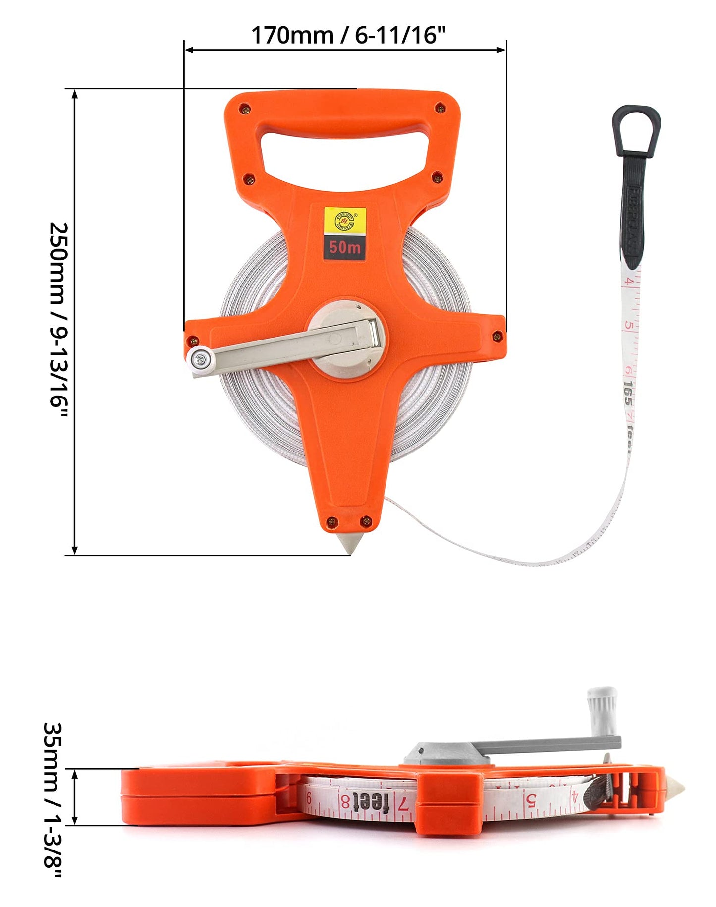 QWORK Tape Measure, 1/2" x 330' Open Reel Dual Sided Fiberglass Tape Measure for Engineer, Yard and Field, Measuring Tape