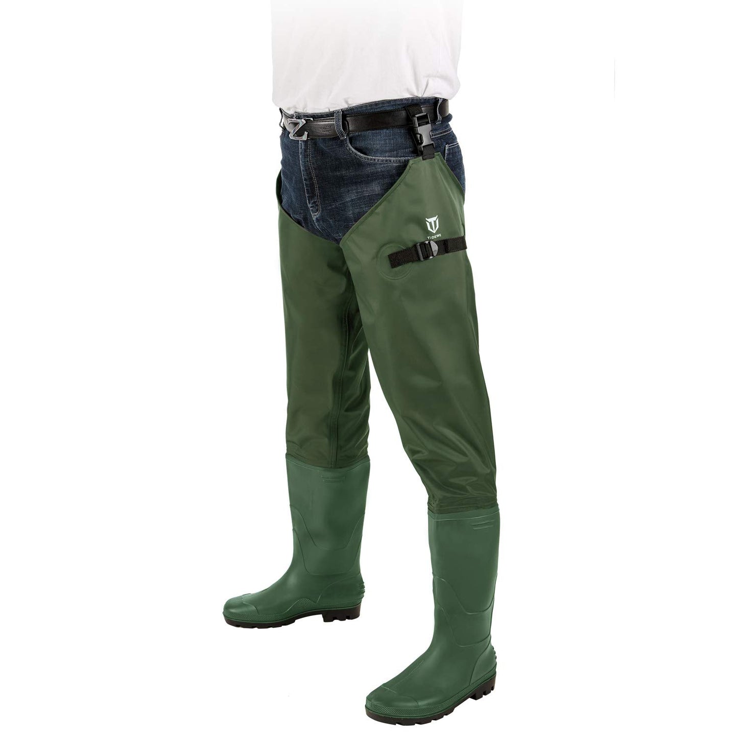 TIDEWE Lightweight Hip Boot for Men and Women, 2-Ply PVC/Nylon Fishing Wader (Green and Brown)