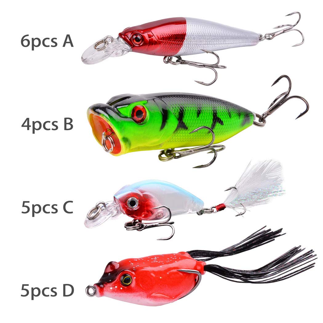 Fishing Lures Kit Mixed Including Minnow Popper Crank Baits with Hooks for Saltwater Freshwater Trout Bass Salmon Fishing