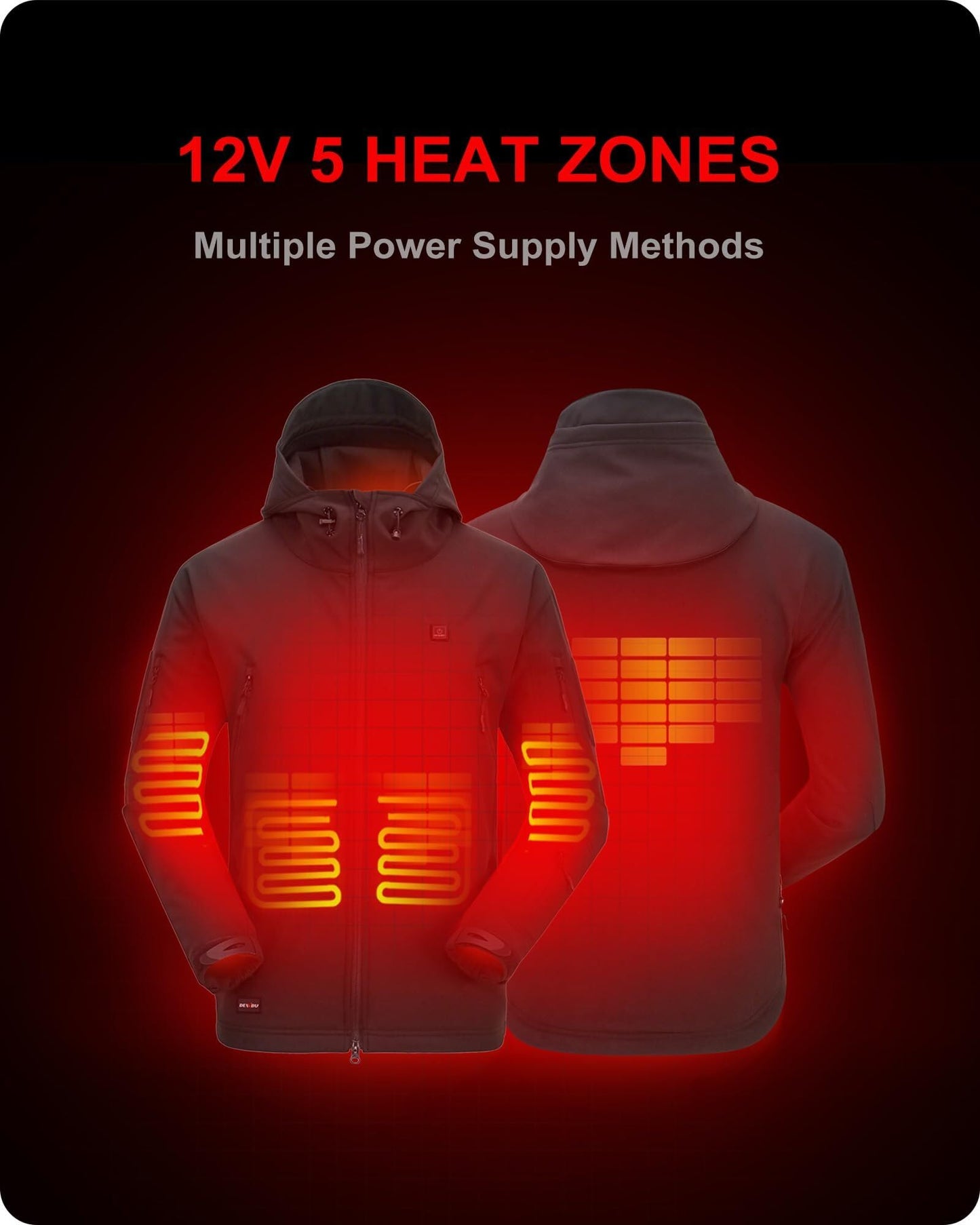 DEWBU Heated Jacket for Men with 12V Battery Pack Winter Outdoor Soft Shell Electric Heating Coat