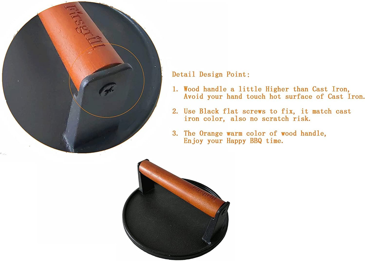 Burger Press 7.08" Round & 8.3”X4.3”Rectangle Heavy-Duty Cast Iron Smash Meat Steak With Wood Handle for Blackstone Camp chef Pitboss Weber Treager Griddle Grills (Round & Rectangle)