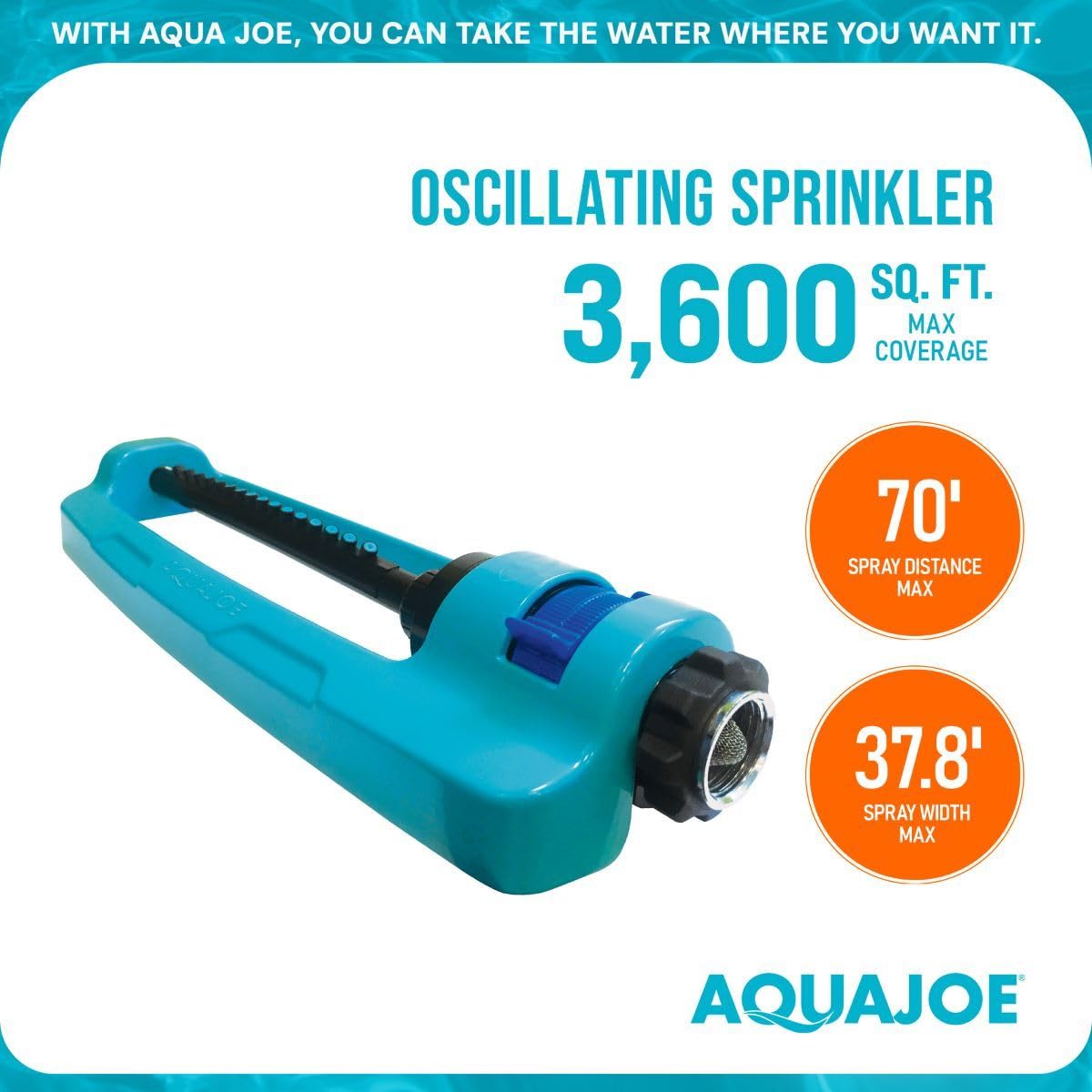 Aqua Joe SJI-OMS16 Indestructible Metal Base Oscillating Sprinkler with Adjustable Spray, 3600-Square Foot Coverage