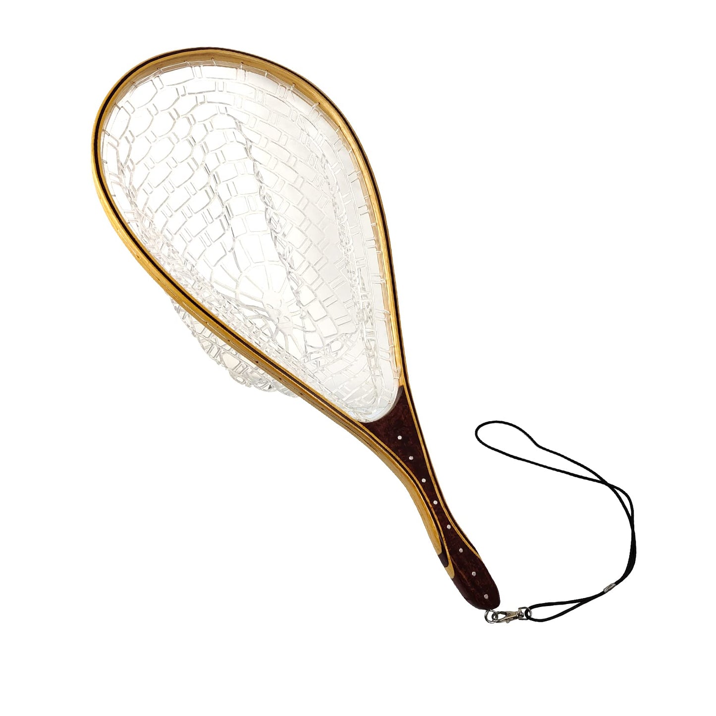 Aventik Wooden Fly Fishing Landing Net with Rubber Ghost Mesh and Magnetic Release - Catch & Release Friendly