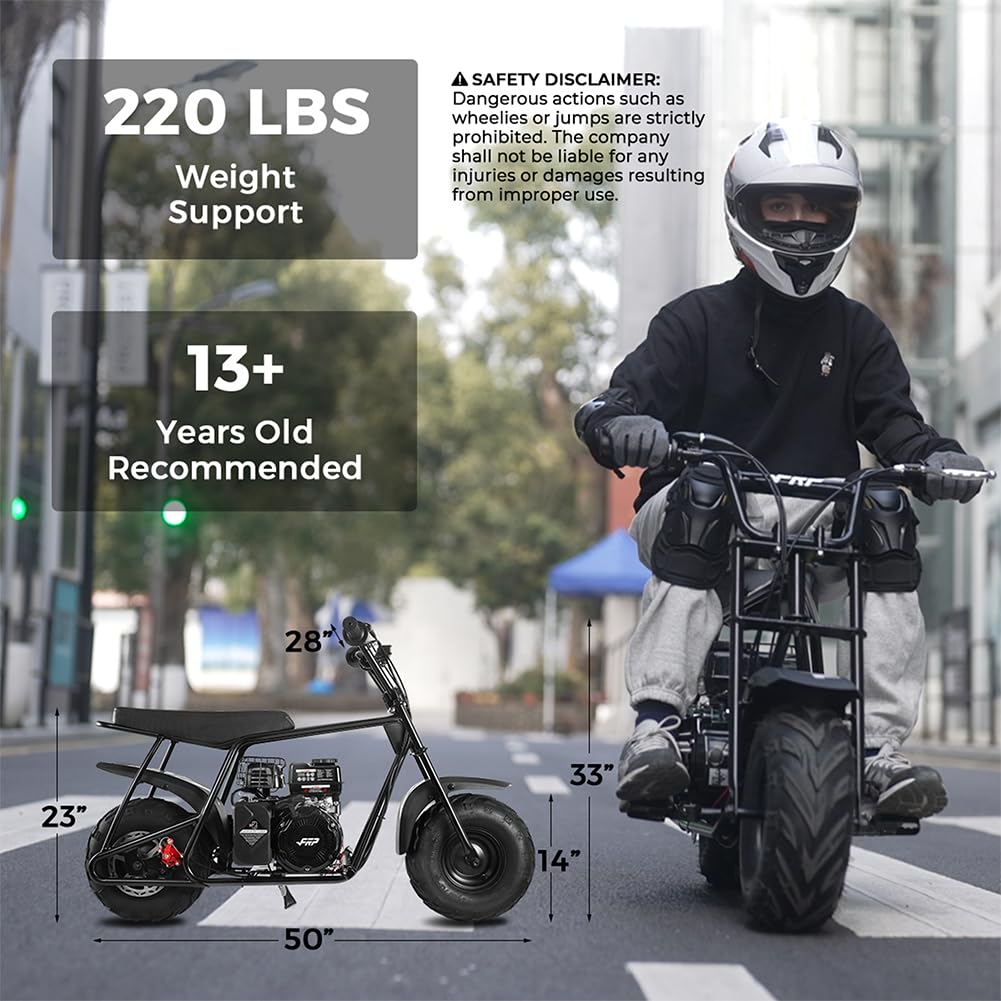 FRP Mini Dirt Bike GMB100, 99 CC Gas Powered Mini Bike 4 Stroke 3HP, Off Road Mini Bikes for Kids and Adult, Trail Bike Up to 28 Mph, Weight Support Up to 220 LBS (Black)