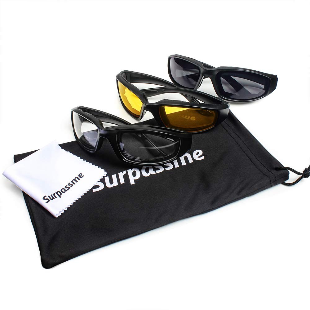 3 Pair Motorcycle Riding Glasses Padding Goggles UV Protection Dustproof Windproof Motorcycle Sunglasses for Outdoor Actives