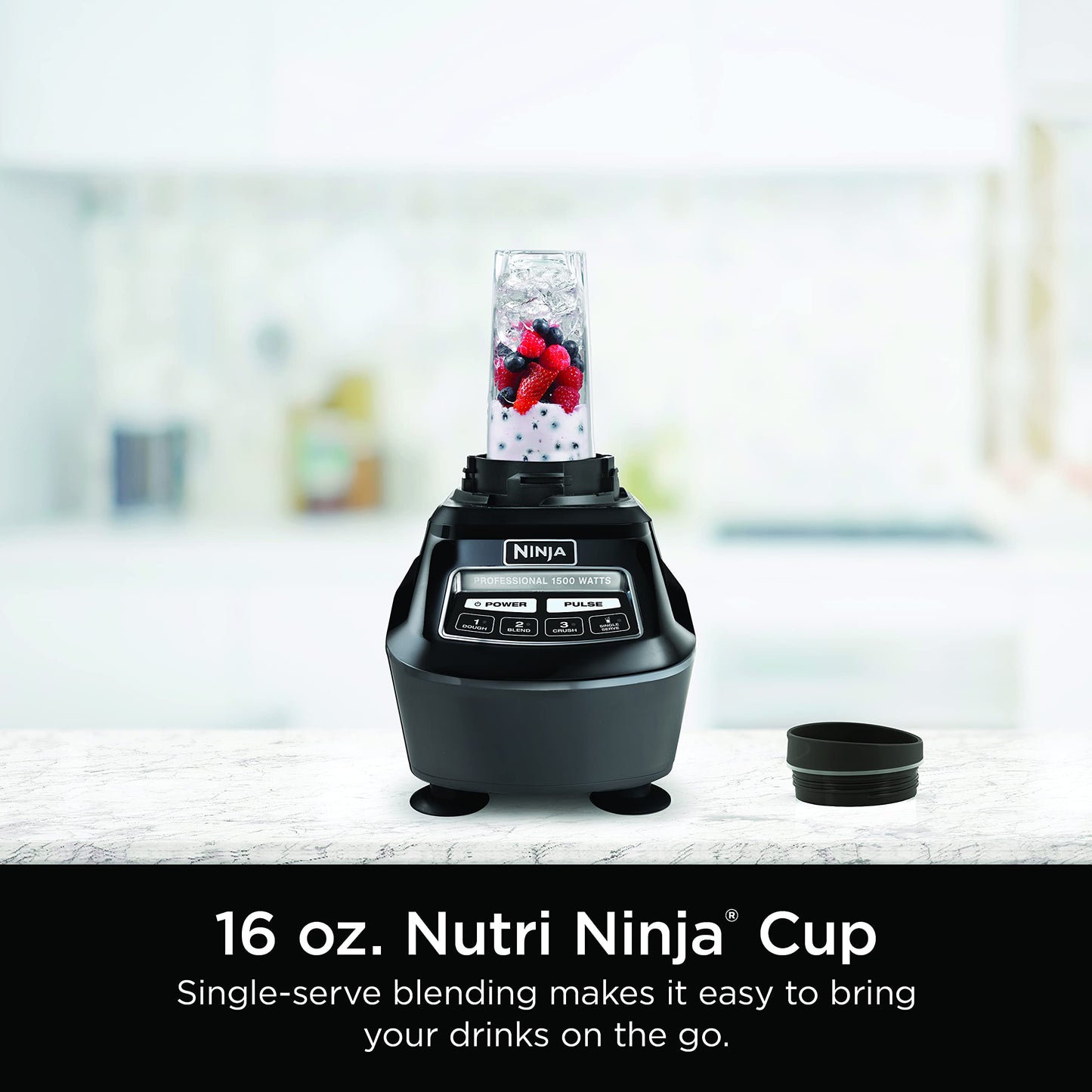 Ninja Blender, Mega Kitchen System, 1500W, 4 Functions for Smoothies, Processing, Dough, Drinks & More, with 72 Blender Pitcher, 64 Processor Bowl, 2 Nutri Cups + Lids, Black, BL770