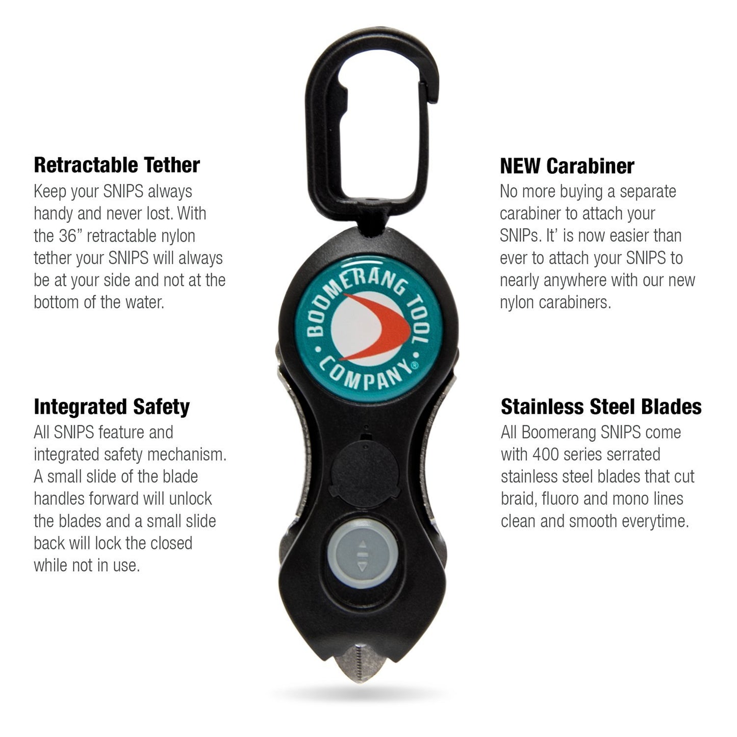 Boomerang Tool Company SNIP Fishing Line Cutters with Retractable Tether and Stainless Steel Blades that Cut Braid, Mono and Fluoro Lines Clean and Smooth!