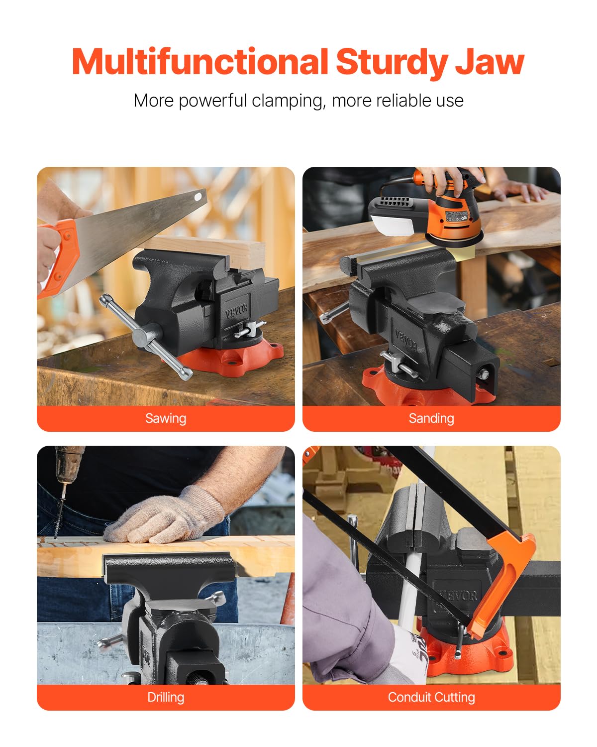 VEVOR Bench Vise, 6-inch Jaw Width 5.9-inch Jaw Opening, 360-Degree Swivel Locking Base Multipurpose Vise w/Anvil, Heavy Duty Ductile Iron Workbench Vise w/Bolts & Nuts, for Drilling, Pipe Cutting