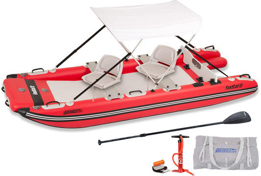 Sea Eagle FastCat Catamaran 2-4 Person Inflatable Boat-Rigid, High-Pressure, All-Drop Stitch, Easy Setup, Self-Bailing