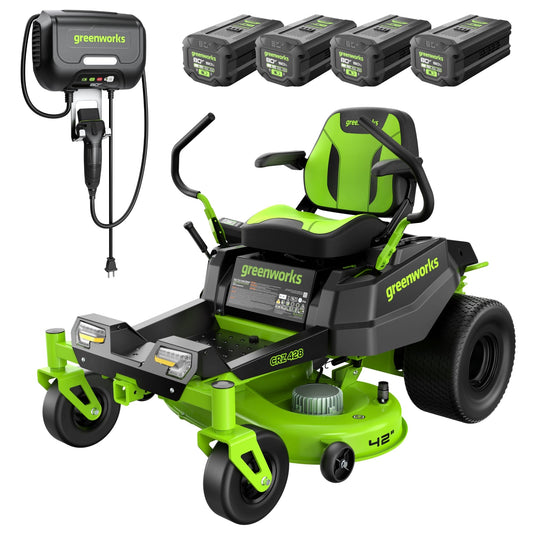 Greenworks 80V 42" CROSSOVERZ Zero Turn Lawn Mower, (4) 5.0Ah Batteries and (600W) Plug in Charger