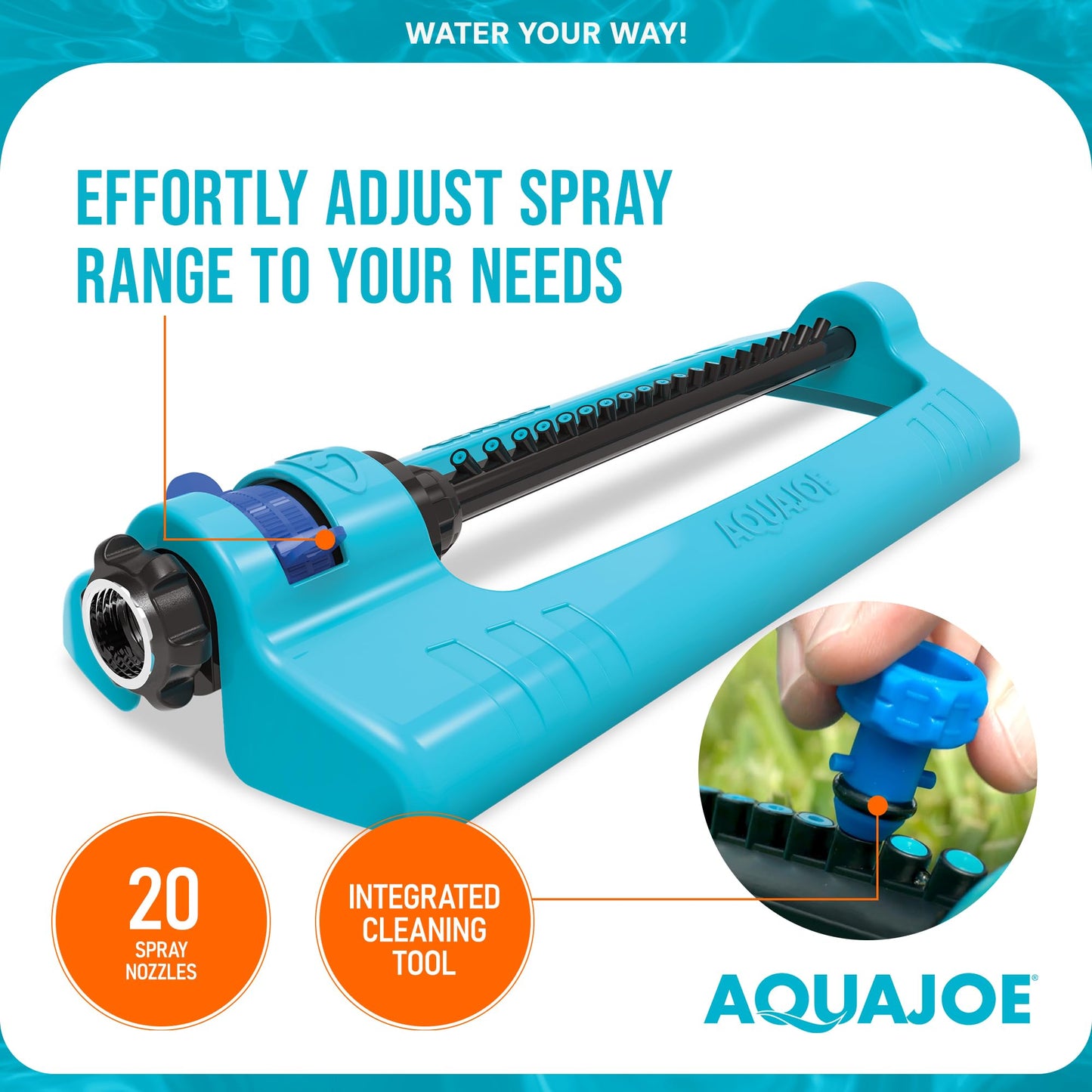 Aqua Joe SJI-OMS16 Indestructible Metal Base Oscillating Sprinkler with Adjustable Spray, 3600-Square Foot Coverage