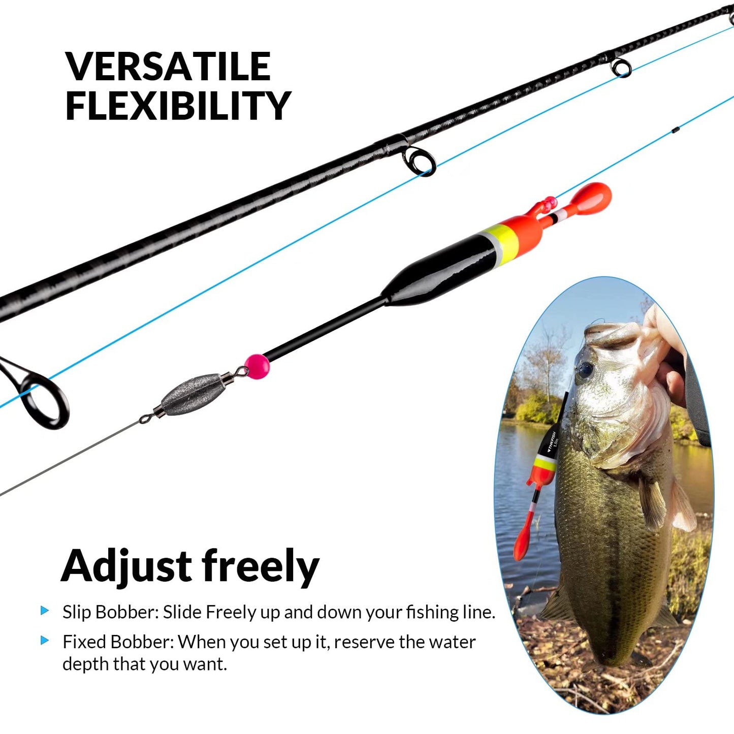 THKFISH Fishing Bobbers Fishing Floats and Bobbers Slip Bobbers for Fishing Balsa Floats Crappie Fishing Bobbers 1/6oz(3.47"X0.47"X6.73") 3/8oz(3.84"X0.6"X 7.2") 1/2oz(4.13"X0.75"X7.87")
