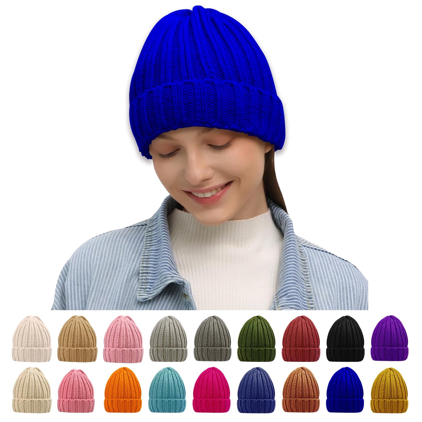Rosoz Winter Hats for Women Warm Thick Soft Stretch Cable Knit Beanie Skully Cap for Cold Weather