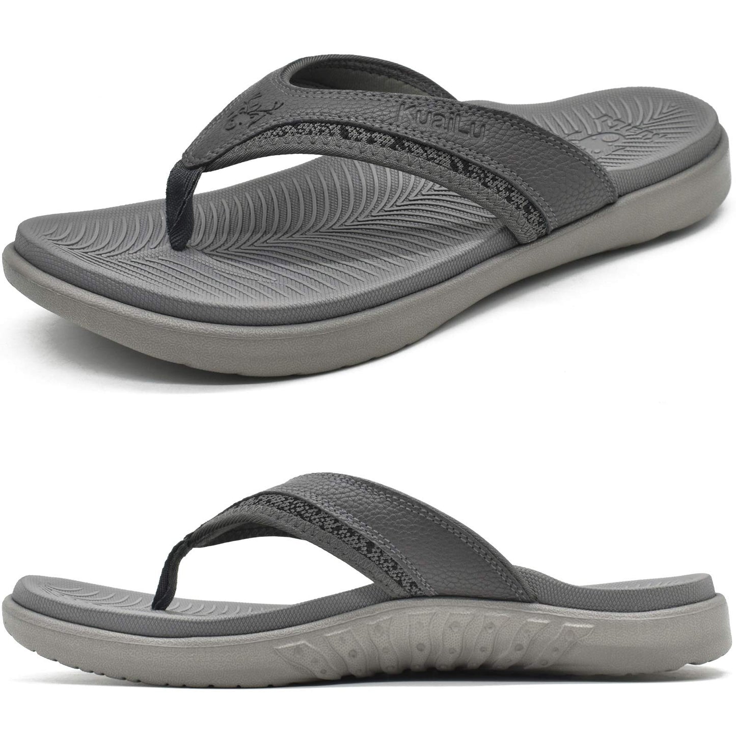 KuaiLu Mens Sport Flip Flops Comfort Orthotic Thong Sandals with Plantar Fasciitis Arch Support Outdoor Summer Beach Size 7~15