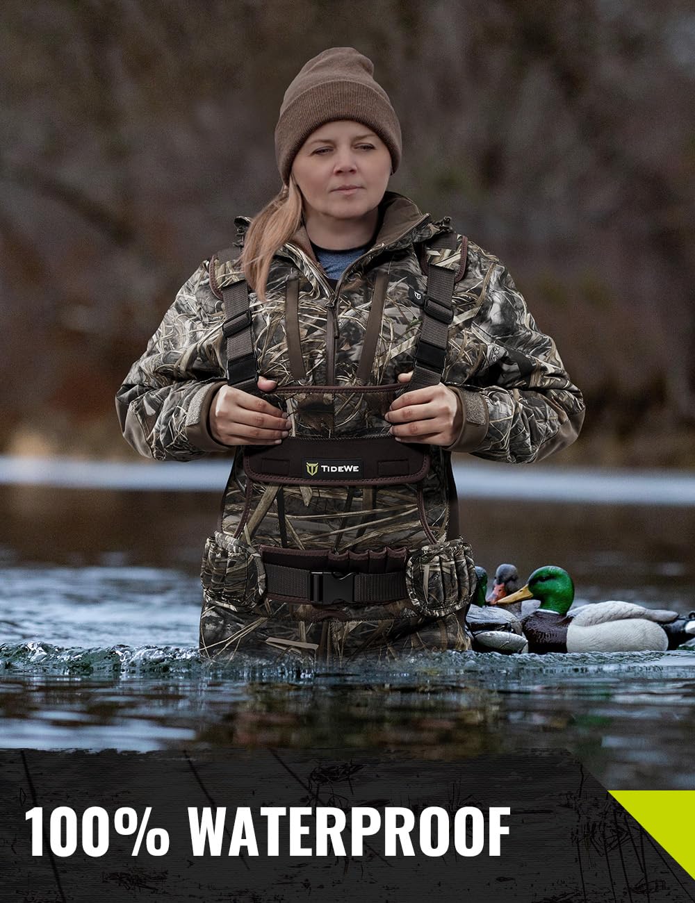 TIDEWE Hunting Waders for Women with 600G Insulated Waterproof Rubber Boots, 3.5mm Neoprene Chest Waders for Fishing and Hunting