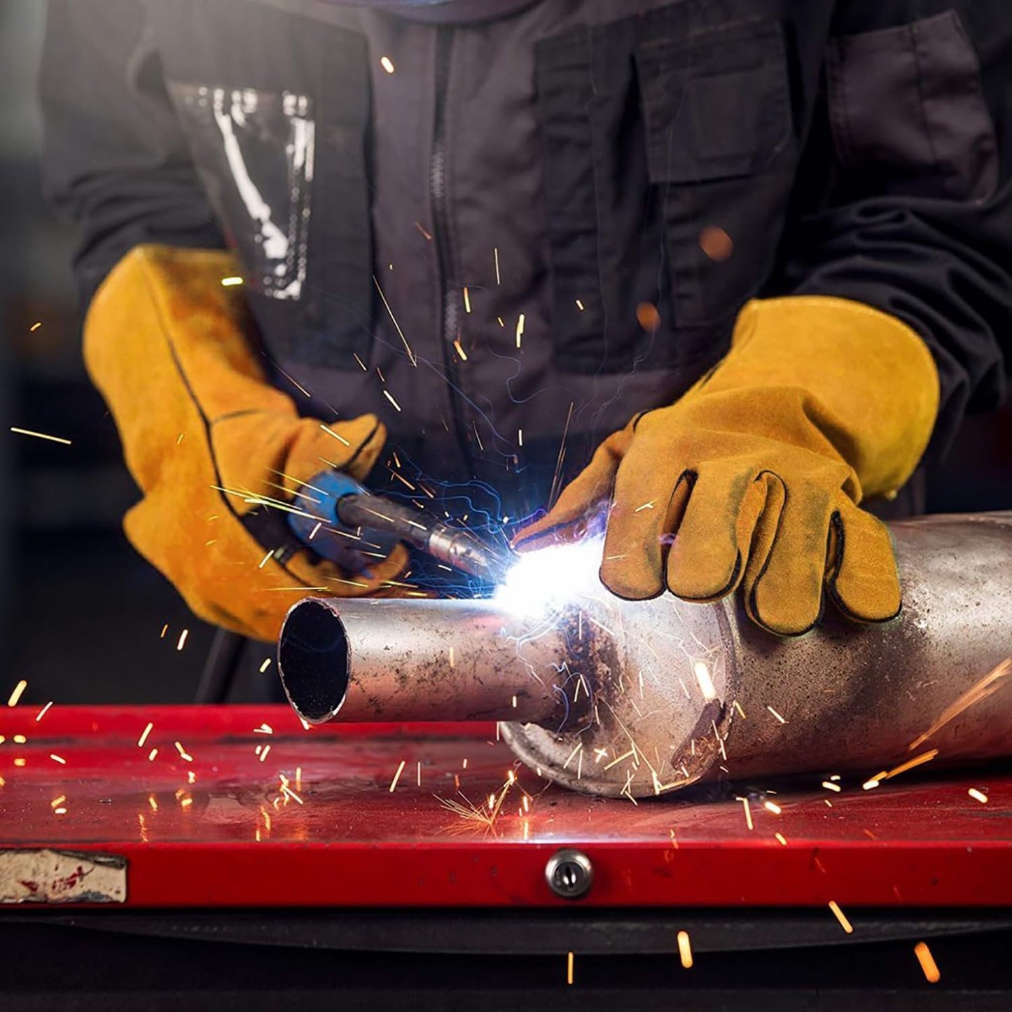 Welding Accessories,5pc,Chipping Hammer 10.5", Leather Welding Gloves 13.5",6-in-1 Welpers Pliers 8",Wire Brush 10"