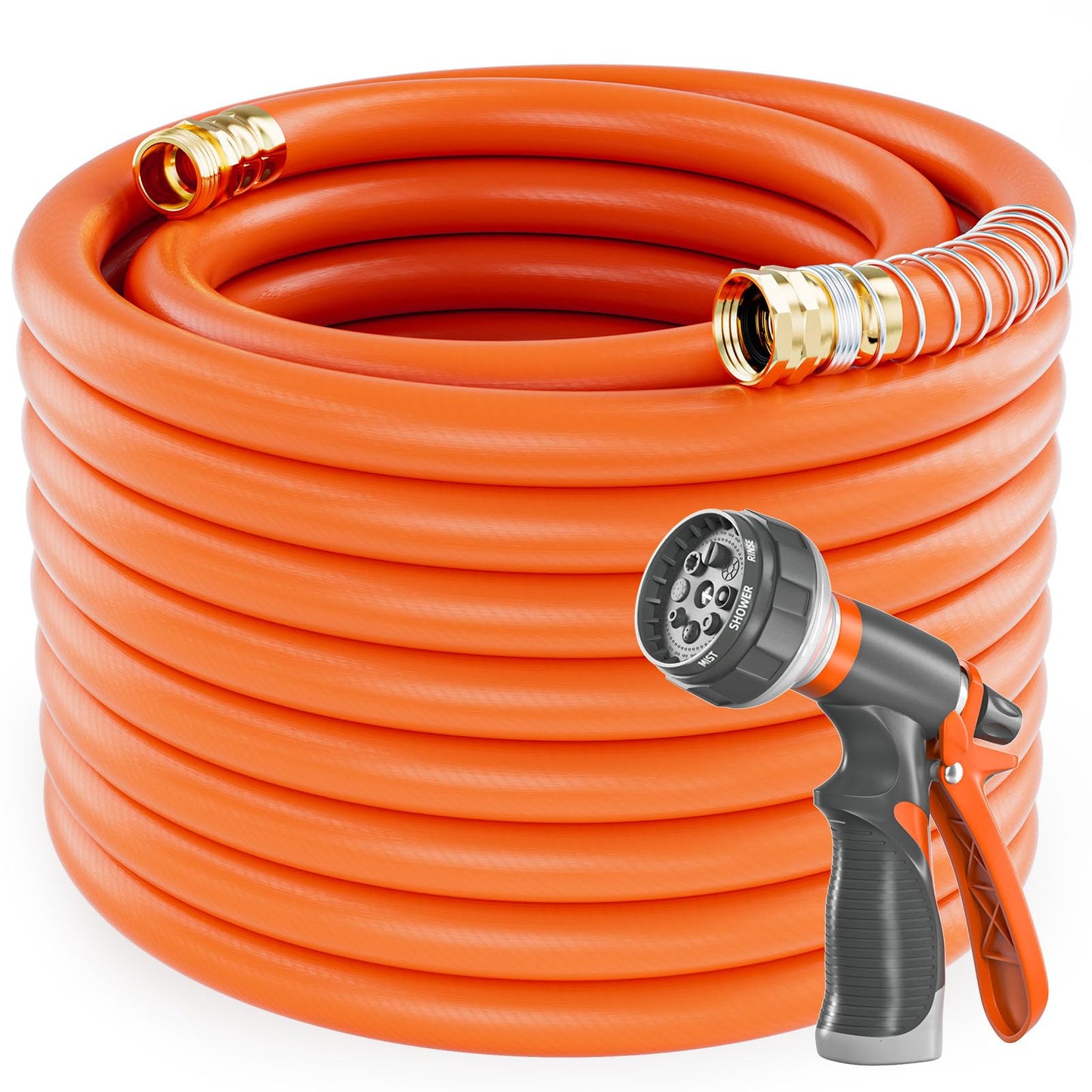 Garden Hose 50 ft x 5/8 in Heavy Duty, Flexible and Lightweight Water Hose, Burst 600 psi, Kink-less Hybrid Rubber Hose for Backyard, 3/4'' Brass Fittings