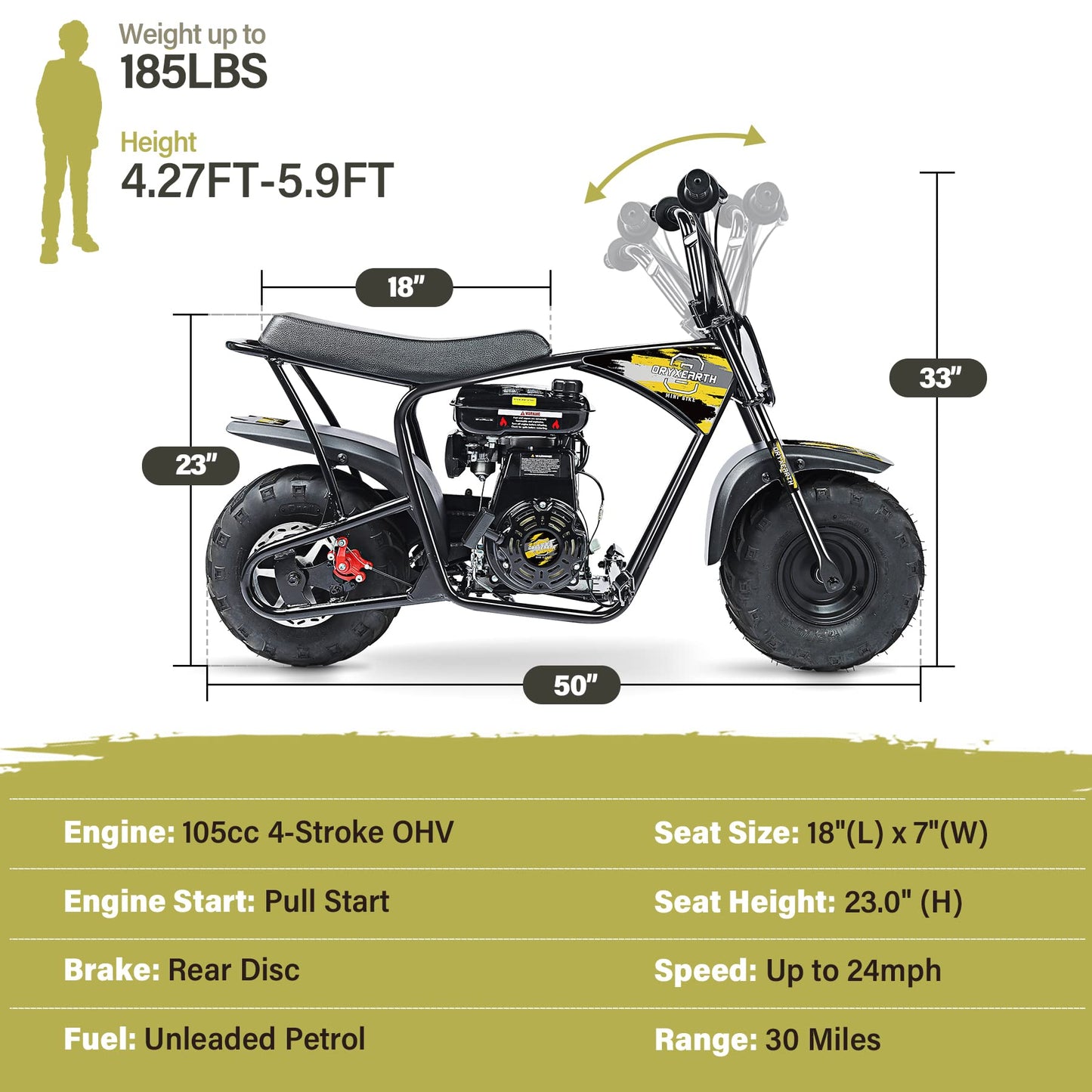 Oryxearth Mini Dirt Bike for Kids, Gas Powered Off Road Pit with Automatic Transmission and Pull Start Kids