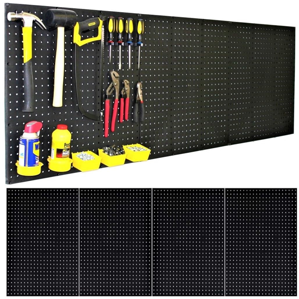 WallPeg Pegboard Wall Organizer - 96” Wide | 4 Pack 24”x16” Heavy Duty Plastic Peg Boards | Made in USA | Garage Tool Storage, Workshop, Craft Room, Office Wall Organizer | Tuff Peg-Board Panels