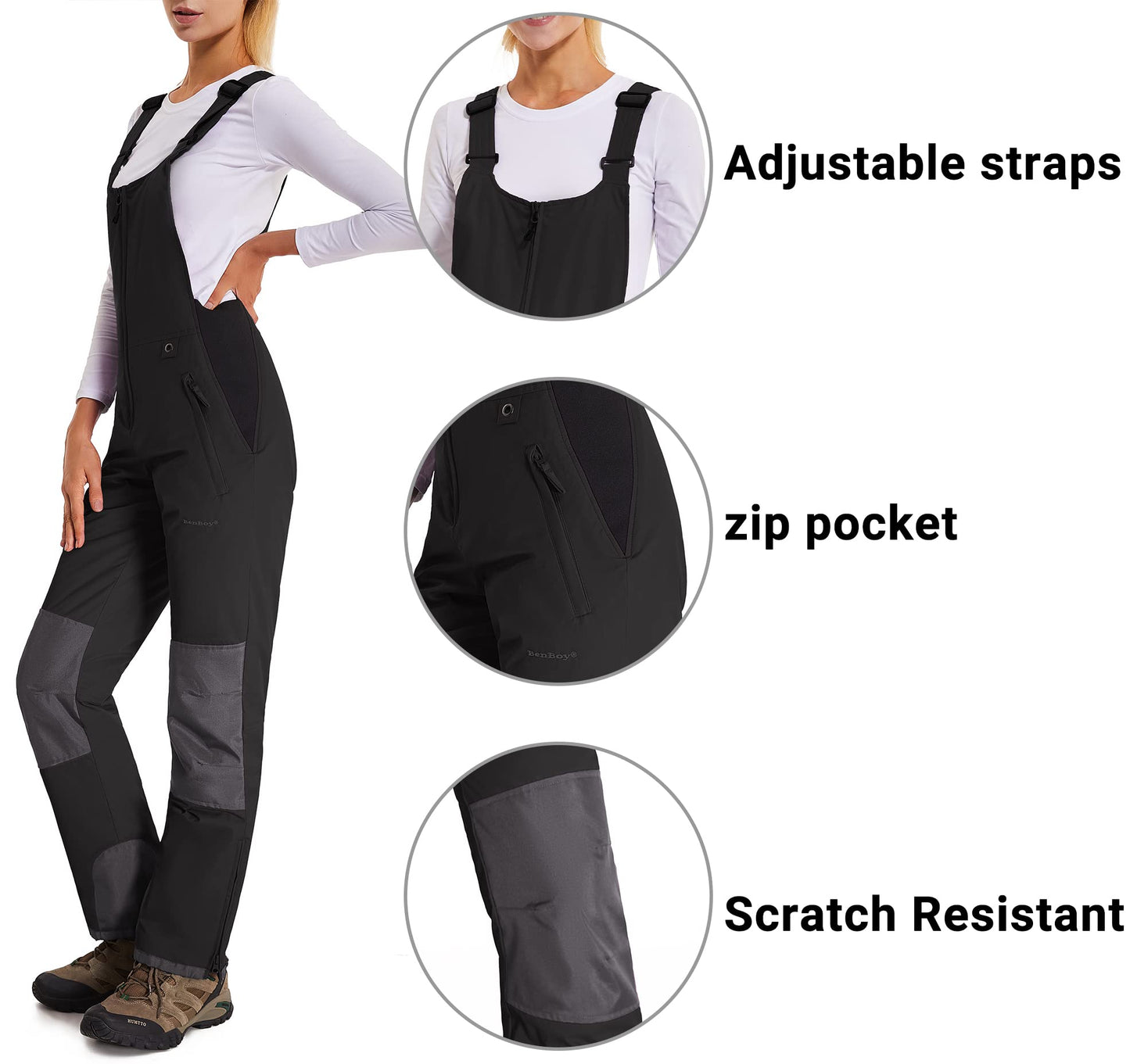 BenBoy Women's Snow Bibs Ski Waterproof Windproof Insulated Overalls Ripstop Snowboard Pants Winter