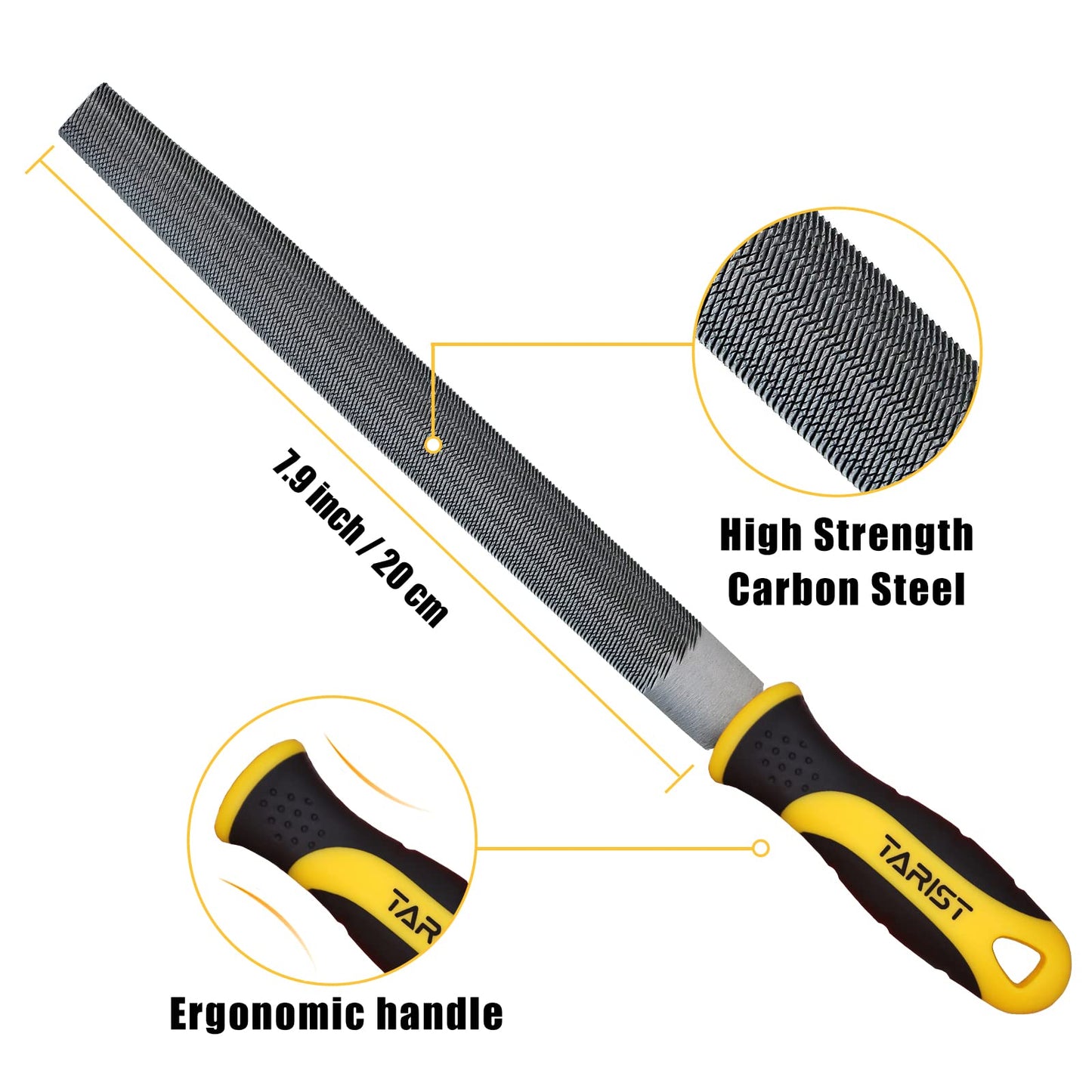 3-Piece 8" Wood Rasp File Set, Includes Flat/Half-Round/Round. For Woodworking & Sharping Wood