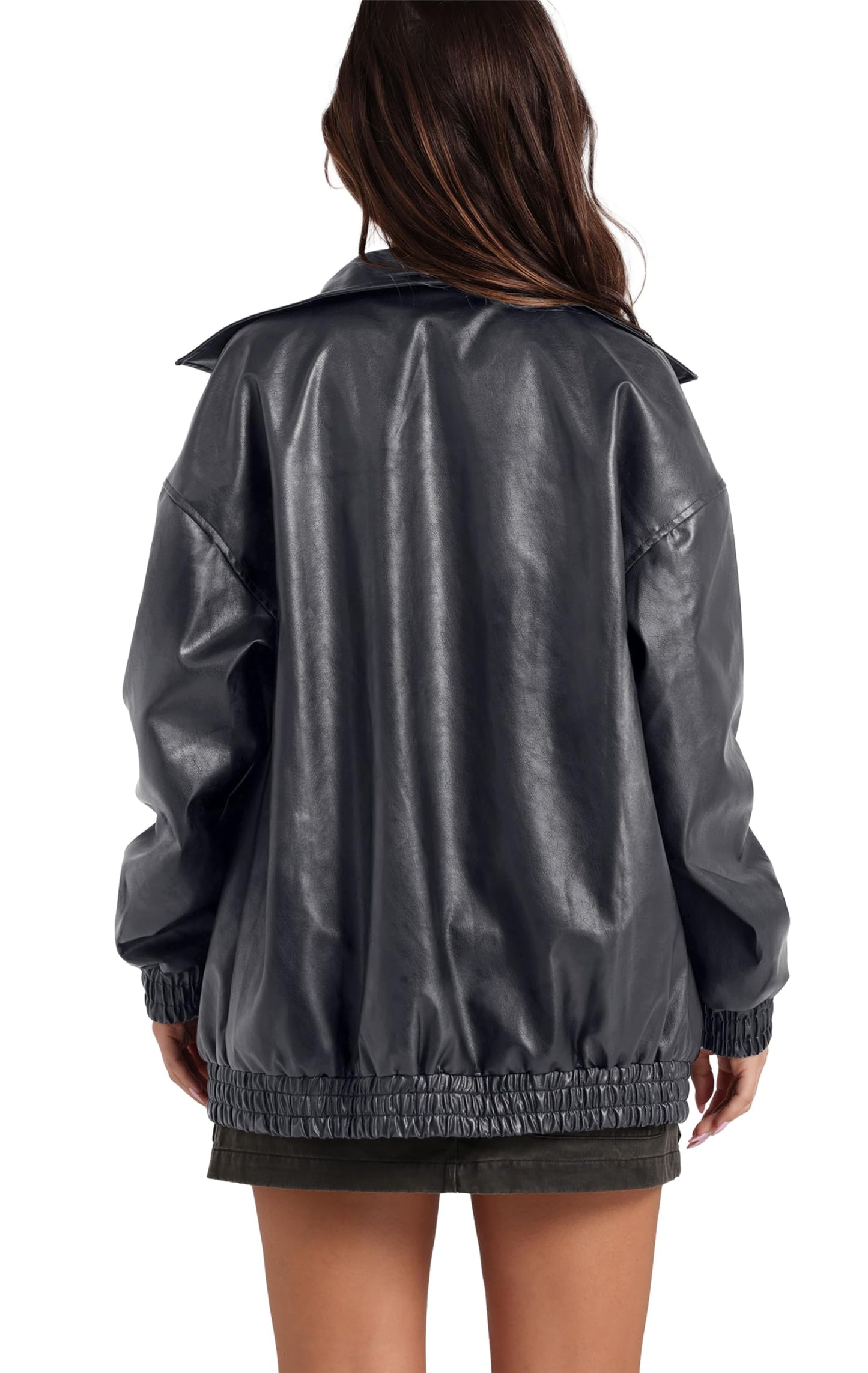 SAMPEEL Leather Jacket Women Faux Oversized Motorcycle Bomber Coats 2024 Fall Fashion Outfits Winter Clothes