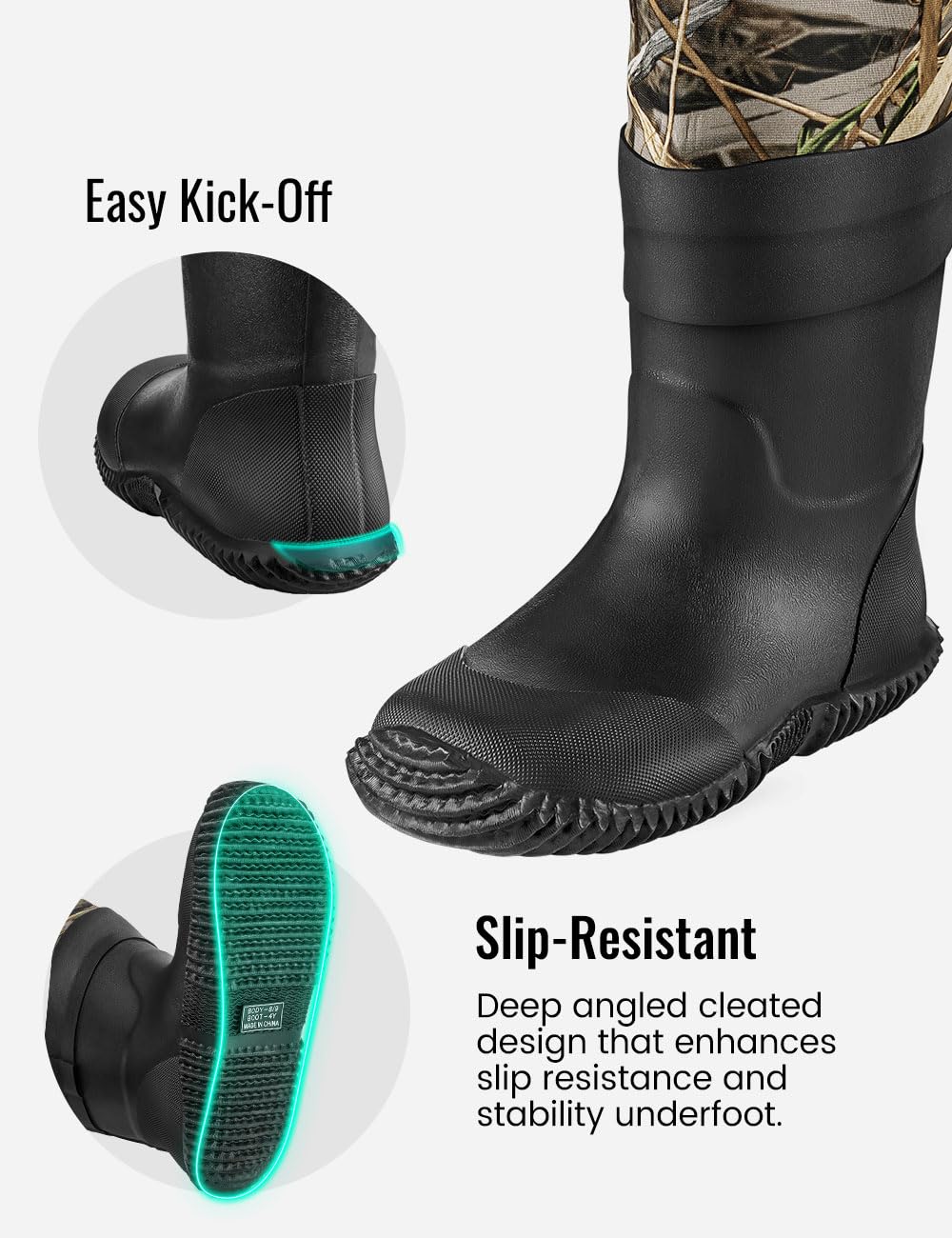 TIDEWE Chest Waders for Toddler & Children, Neoprene Waterproof Insulated Hunting & Fishing Youth Waders for Boy and Girl, Cleated Bootfoot Kids Wader, Next Camo Evos (Size 3T)